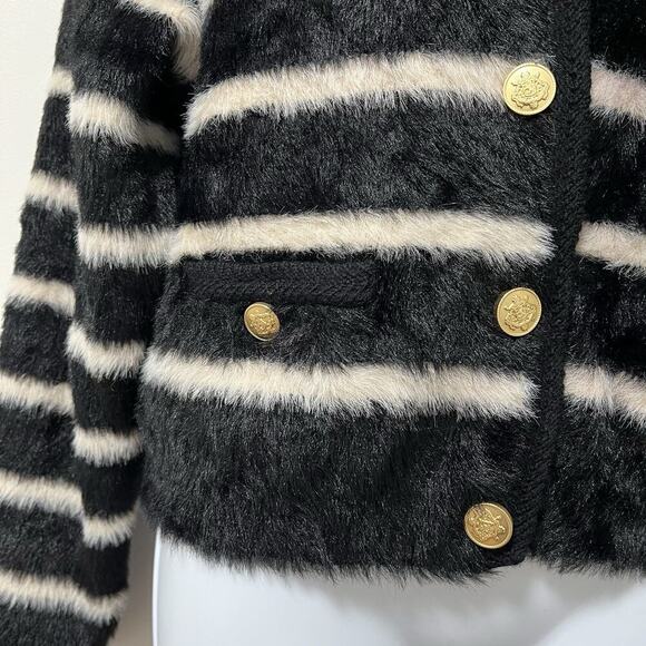 J Crew Womens Striped Brushed Yarn Cardigan Jacket Size S Black Old Money Preppy - Picture 5 of 9